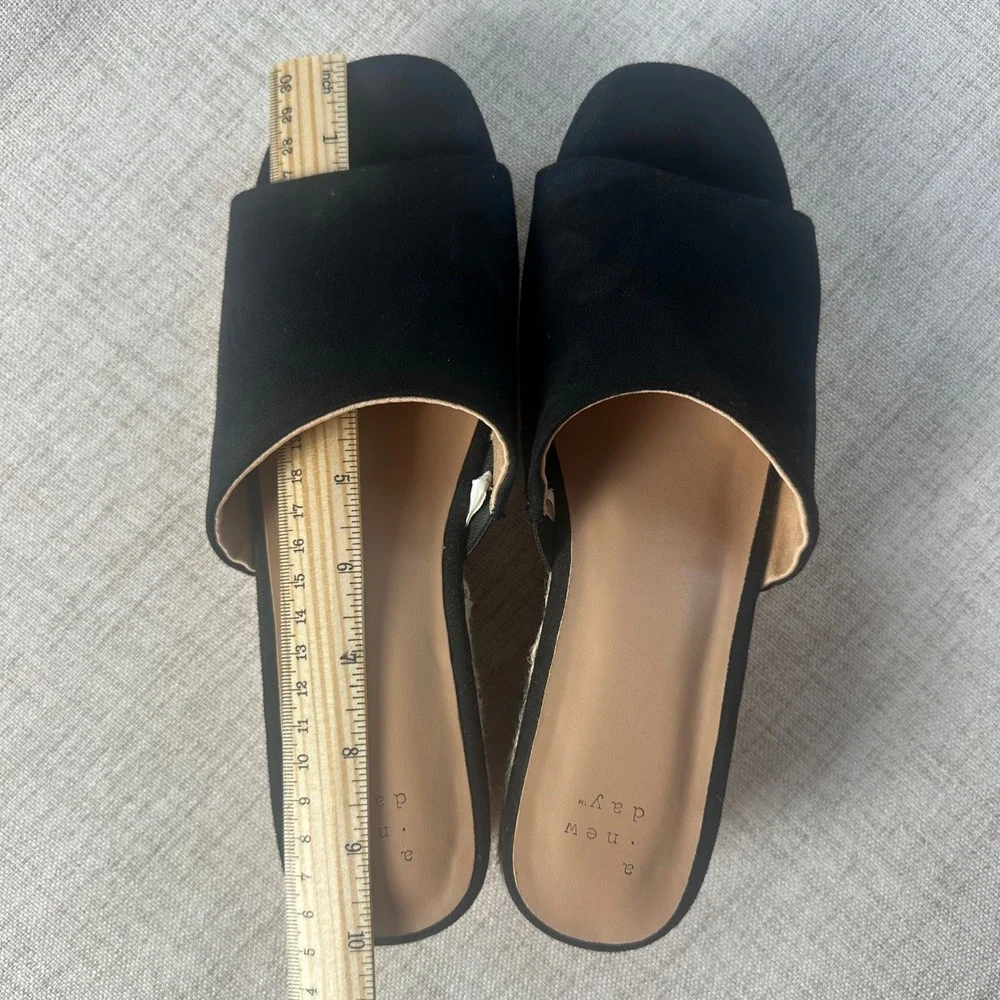 New Day Black Espadrille Wedge Slide Sandals Women's Size 9 Faux Suede